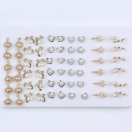 Zhuji Trendy Women's Unisex Wedding Party Gift Pearl Stud Earrings & Ring Jewelry Set