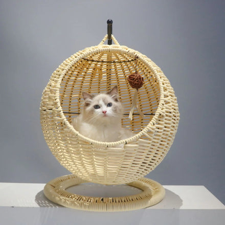 ZMaker Wholesale Eco Friendly Comfortable Cat Furniture Raised Hanging Rattan Cat Pet Beds Cat Hammock