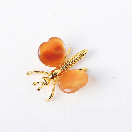 HZ Natural Red Jasper Butterfly With Crystal Heart Ornament Statue Animal Collectible