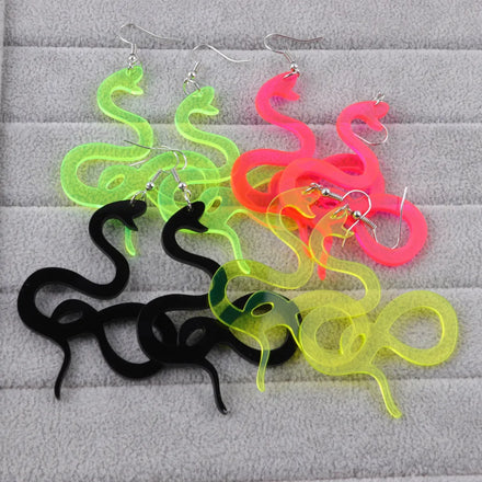 Exaggerated Fluorescent Bright Color Snake Funny Snake Shaped Earrings Acrylic Animal Crystal Drop Earrings for Women