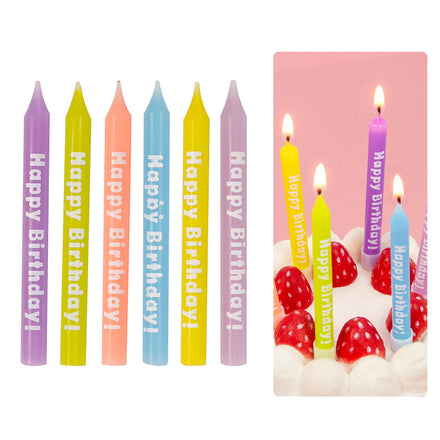 Manufacture Price Party Decoration HAPPY BIRTHDAY Printing Macarons Color Birthday Candles for Cake