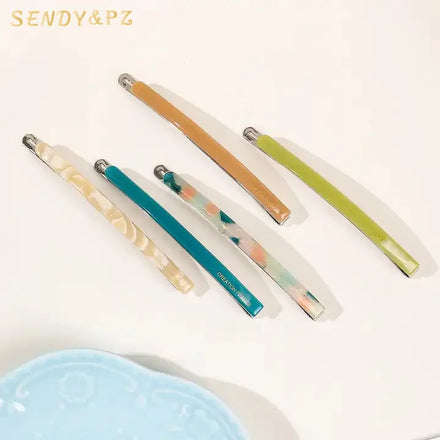 INS Style Popular Gold Logo Thin Acetic Acid Barrettes Bangs Acetate Hairpins Colorful Simple Hair Accessories Wholesale
