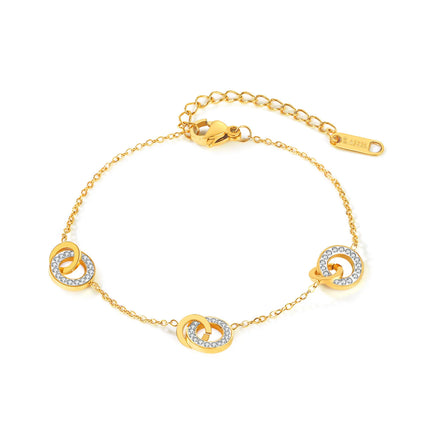 Luxury Fashion Stainless Steel Jewelry Brand Style Join Circle Charms Bracelet for Women Real Gold Plated Full Zircon Bracelet