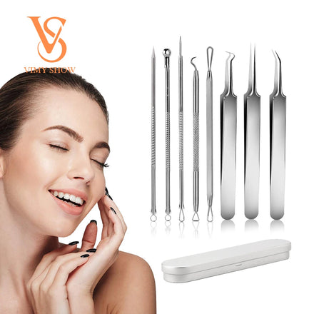 Professional 8pcs Curved Tweezers Kit Stainless Steel Blackhead Remover and Acne Tools for Blemish & Whitehead Extraction