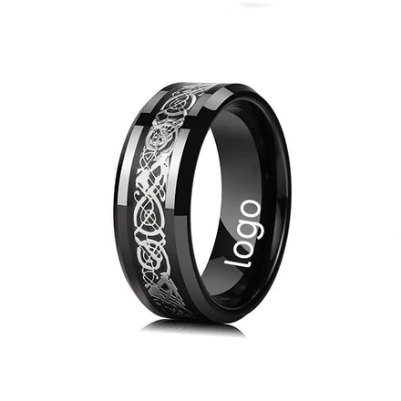 8MM Stainless Steel ring Fashion Red Blue Silver Black Gold Dragon Grain Feather Couples Stainless Steel ring Finger Rings