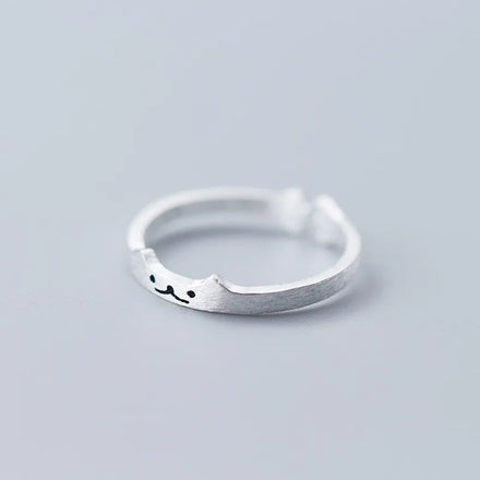 Cute Cat Shape Adjustable Open 925 Sterling Silver Knuckle Finger Rings Fashion Jewelry for Women Girls
