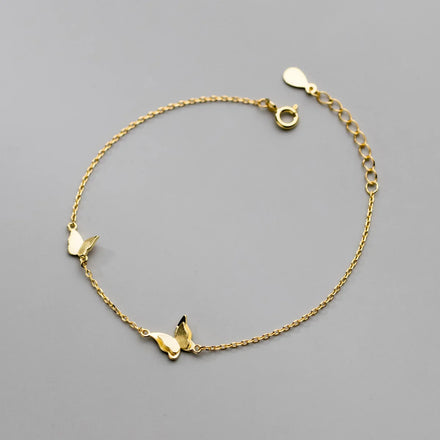 Dainty Butterfly Shape 925 Sterling Silver 18K Gold Plated Hand Charm Bracelets Fashion Jewelry for Women