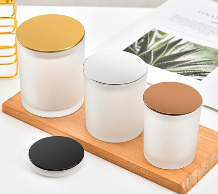 Black White Eco-friendly Frosted Glass Candle Stand 7oz 10oz 14oz with Bamboo Lid for Candle Making
