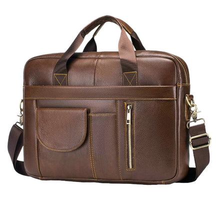 Vintage Luxury Cowhide Genuine Leather Briefcase Laptop Shoulder Sleeve Bag 14 Inch Business Office Messenger for Men