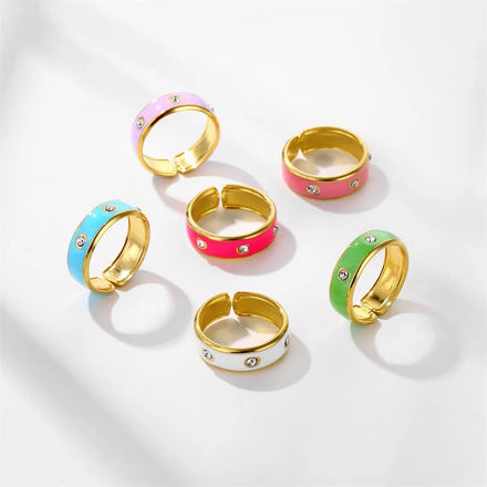 Spring Summer 2025 Vintage Fine Jewelry Rings European American Fashion Zircon Enamel Ring Drip Oil Stainless Steel Ring