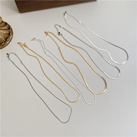 SP Fine Snake Chain Jewelry 18K Gold Plated 925 Sterling Silver 1.7MM/2.5MM Flat Snake Chain Necklace
