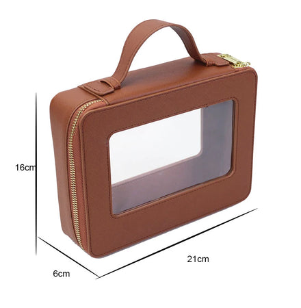 Clear Brush Wash PU Vegan Leather White Large Custom Logo Transparent PVC Pouch Saffiano Travel Makeup Cosmetic Bag