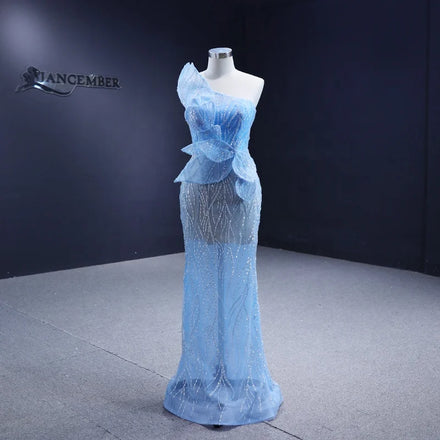 Jancember 222171 Blue Sequins Lace Mermaid Sleeveless Evening Party Dresses for Women
