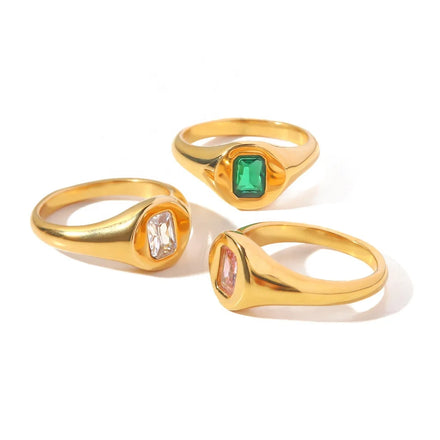 New 2026 Non Tarnish Stainless Steel Fashion Jewelry Ring Emerald Ring Gold Plated Jewelry Diamond Wedding Band Ring for Women