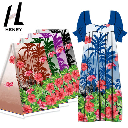 Henry Manufacturer Stock Lot Printed Big Floral Gradient Cloth Leaf Tree Tropical Dress Fabrics by the Yard