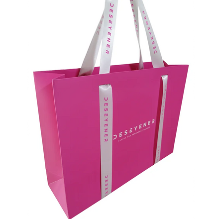 Custom Europe Luxury Pink Paper Shopping Bag with Ribbon Handles Recyclable Gift Bags for Clothing Carton Packed Your Own Logo