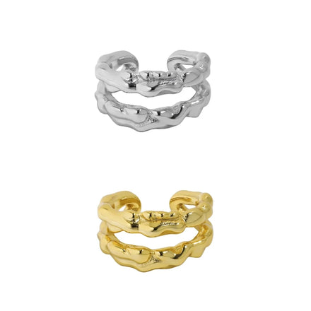 FUAMAY 925 Solid Silver Gold-Plated Irregular Double Layered Ear Cuffs for Non-Pierced Ears Earrings for Ears Without Piercings