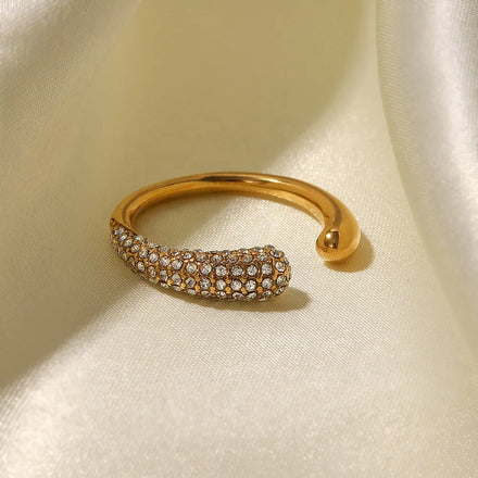 Wholesale Fine Jewelry 18k Gold Plated Stainless Steel Cz Diamond Finger Ring Gold Weeding Band Ring Adjustable Open Ring