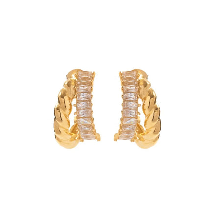Fashion Tarnish Free Gold Twisted Stackable Earrings Cubic Zirconia Hoop Earring Gold Hoops Stainless Steel Hoop Earrings