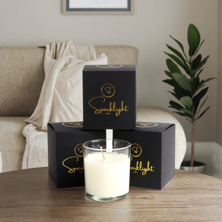 Custom Luxury Eco-Friendly Recycled Materials Matt Lamination Embossing UV Coating Small Square Folding Black Candle Packaging
