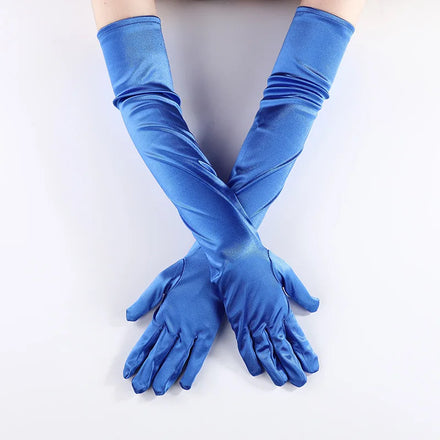 HZS-22008 Women's Evening Party Mittens Long Black / White Satin Finger Gloves