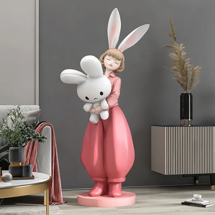 Dropshipping Rabbit Ears Girl Lift Size Large Sculpture for Home Decor Wedding Gift Girl Sculpture 95cm Resin Craft