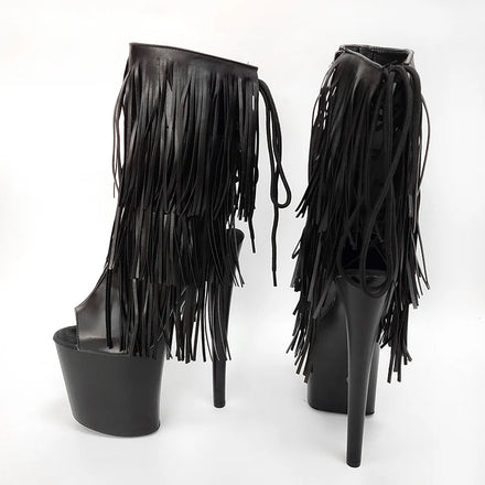 Fringe Peep Toe 20cm Stripper Heels Nightclub Pole Dance Shoes Gothic Retro Short Boots Platform Fashion 8Inches Gladiator New