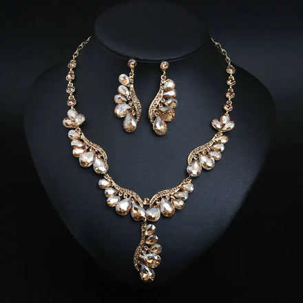 Qushine New Design Manufacturer Supplier Rhinestone Luxury Charm Wedding Necklace Earring Wedding Jewelry Set