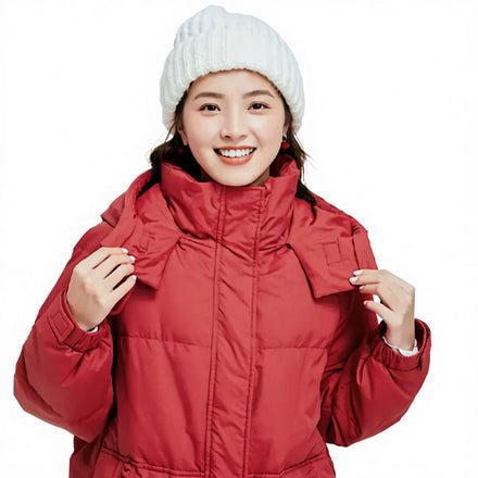 Winter New Red Hooded Long Female Waterproof Sequined Feathers Down Jacket