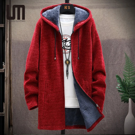 OEM Wholesale Fashion Winter Men Casual Solid Color Medium Length Fleece Thick Warm Plus Size 4XL Coat Sweater