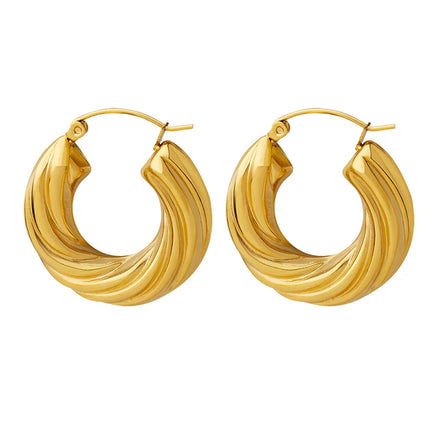 Hot Selling C-Shaped Large Ring Hoop Earrings Vintage Geometric Pattern Stainless Steel Gold Plated Trendy Design for Party Gift
