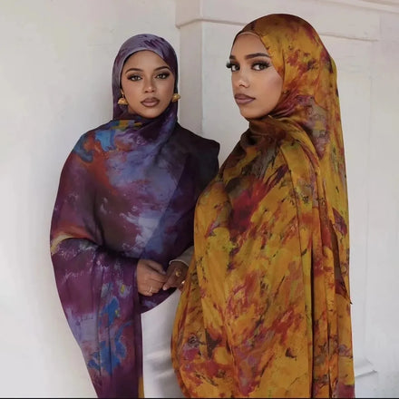 New Trend Premium Quality Multi Style Double Sided Soft Tie Dye Headscarf Watercolor Print Oriental Instant Hijab for Women