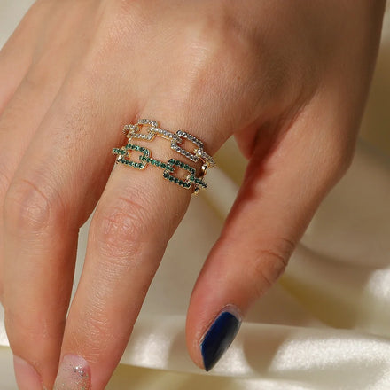 Fashion Non Tarnish Ring Jewelry 18k Gold Plated Rings Stainless Steel Branch Leaf Design Cubic Zirconia Adjustable Rings