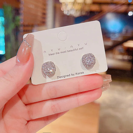 Light Luxury 925 Silver Needle Silver Plated Shining Square Diamond Pave Zircon Stud Earrings for Women