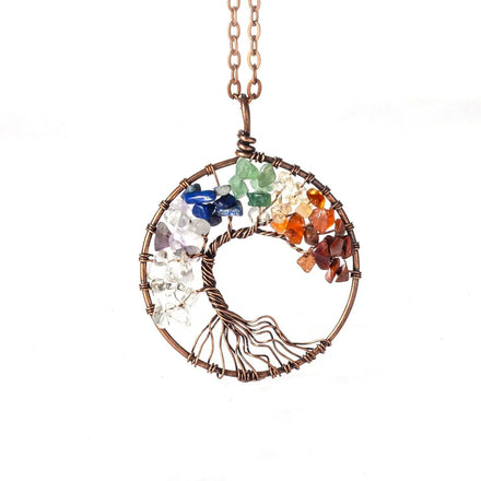 7 Chakra Life Tree Leaf Pendant Necklace for Women Fashion Charm Rainbow Design with Wisdom Tree Crystal Pendant Necklace Gift