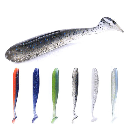 Wholesale SO113 10cm 5.4g 6pcs/bag Artificial Worm Baits Double Color Soft Plastic Fishing Lures with T Tail