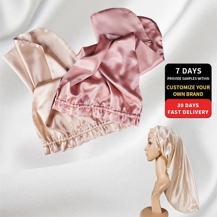 Soft Comfortable Breathable Long Style Silk Lined Hair Sleep Cap Nature 16/19/22 Momme Custom Silk Turban Bonnet