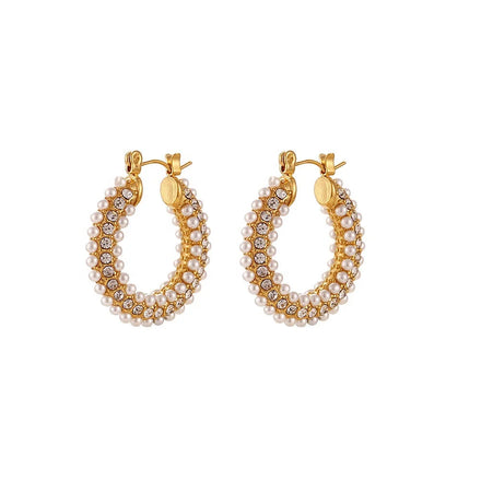 Vintage Stainless Steel Women Fine Jewelry Oversize Hoops Chunky Gold Hoops Statement 18k Gold Plated Pearl Hoop Earring