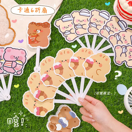 Cute Small PP Folding Fan Portable Rabbit Teddy Bear Tiger Animal Cartoon Mini Student Children Plastic Hand Fan