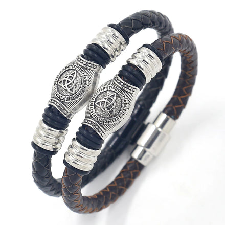 Viking Jewelry Alloy Beading Braided Leather Magnetic Clasp Bracelet for Men