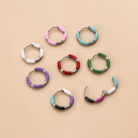 Dropshipping 316L Stainless Steel Piecing Jewelry New Arrival Enamel Hoop Earrings Single Sale Piecing Earring for Women and Men
