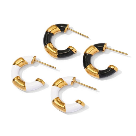 Wholesale French Style Gold Hoop C Shaped Earring Personality Fine Jewelry Gold Hoops Enamel Jewelry Earring for Women