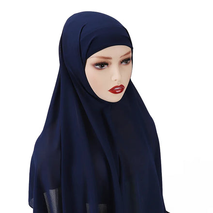 Fashion Design Muslim Plain Color Women Premium Instant Chiffon Hijab Long Scarf Headscarves Inner Caps Turkey Shawls
