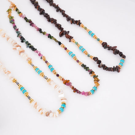 Natural Chips Irregular Stone Gemstone Jewelry Tiger Eye Rainbow Tourmaline Shell Choker Necklace
