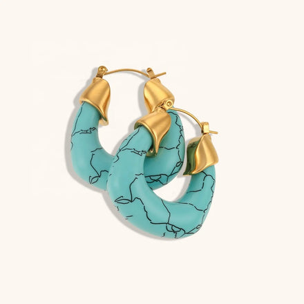 Fashion Fine Jewelry Boho Jewelry Chunky Stainless Steel Gold Hoops Earrings Non Tarnish Jewelry Natural Gemstone Earrings