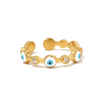 Wholesale Fashion Fine Jewelry 18k Gold Plated Non Tarnish Evil Eye Ring Stainless Steel Ring Open Adjustable Finger Ring