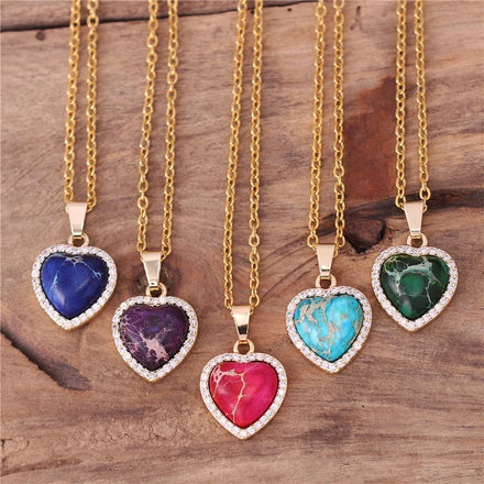 High End Bling Zircon Heart Jasper Pendant Necklace Fashion Gold Short Chain Layering Necklace Bijoux Jewelry Wholesale Dropship