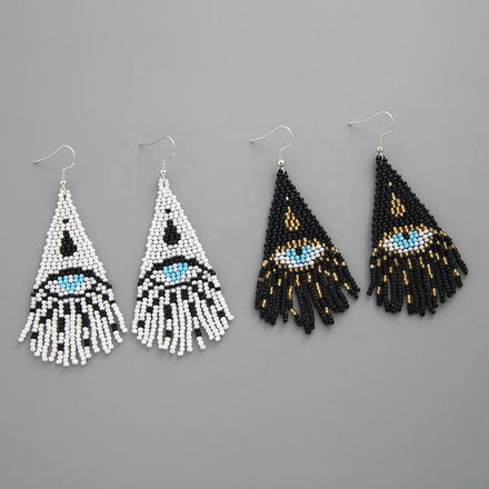 Devil's Eye Bohemian Women's Unique Trendy Style Acrylic Glass Beads High Hand Woven Earrings