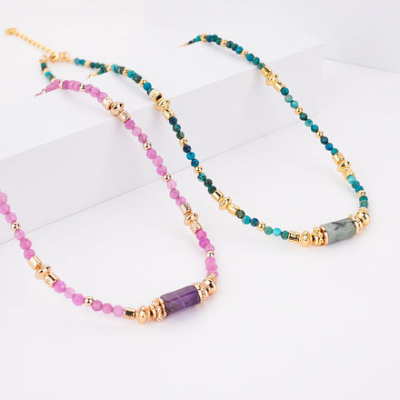 Gemstone 3MM Natural African Turquoise Red Agate Choker Gem Stone Necklace Jewelry