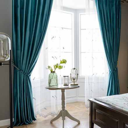 Ready Made Velvet Blackout Curtain Luxury Window Drape European Turquoise Green